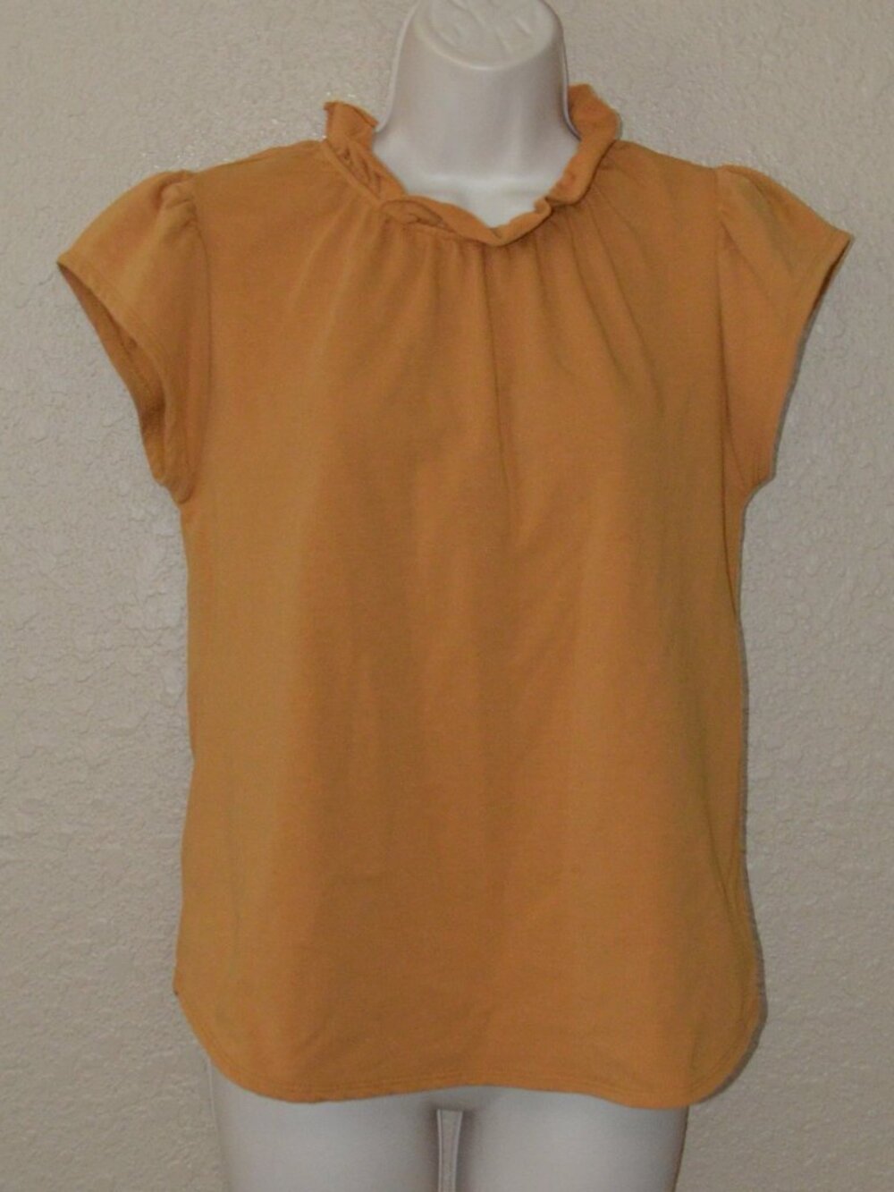 Sz 0 XS We Are Sundays Mustard Cap Sleeve Ruffle Neck Top Blouse